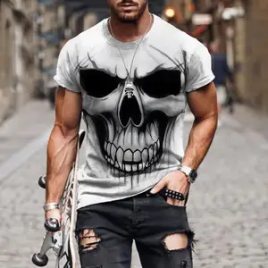 Custom Tshirt Design 3d Heavy Metal Skull Tshirts for Men Graphic Print T-shirts Black Short Sleeve Punk Rock Top Men's Clothing