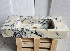 Vasque flottante en marbre Arabescato |   Lavabo mural en pierre naturelle artisanale |   Personnalisé, durable, écologique - Product Image 3