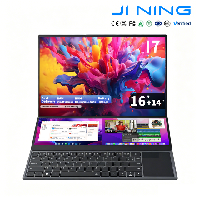 New Gaming Notebook 16"+14" Dual Screen Laptop Intel I7 9850H WIFI for 4300mAh Battery Metal SSD 128GB/256GB Touchscreen