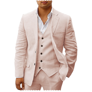 Vendita calda <span class=keywords><strong>completo</strong></span> da <span class=keywords><strong>uomo</strong></span> estivo da <span class=keywords><strong>uomo</strong></span> in cotone traspirante giacca di lino pantaloni monopetto 3 pezzi per Sehe Fashion - Product Image 1