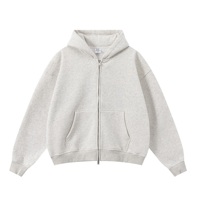 Sudadera con capucha Vintage para hombre, 100% algodón, ropa informal pesada, de gran tamaño de doble punta sudadera con cremallera, sudadera con hombros caídos en blanco para hombre