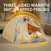 Lit-tente semi-fermé en peluche chaude pour animaux de compagnie, toute saison, maison-caverne sécurisée pour petits chiens et chats, pour intérieur, sans assemblage