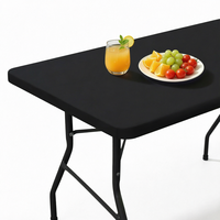 Nappe de table rectangulaire unie imperméable et élastique Smiry, 6 pieds, en polyester lavable, pour pique-nique, camping, extérieur
