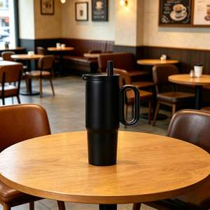 24oz 720ml Travel Car <b>Macaron</b> Handle Tumbler Stainless Vacuum Mug Lid Straw Non-Slip OEM ODM Peach Pink Color - Product Image 3