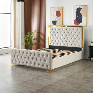 Легкие роскошные новые дизайнерские мягкие кровати серый бархатный газовый подъемник для хранения оттоманка Королевский размер кровати с кристальными пуговицами стеганая - Product Image 2