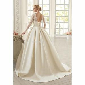Abiti <span class=keywords><strong>da</strong></span> <span class=keywords><strong>Sposa</strong></span> Eleganti e Casual in Raso Champagne con Applicazioni in Pizzo, Cintura con Perline e Stile Principessa - Product Image 4