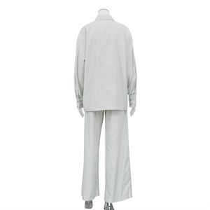 Camicia a maniche lunghe a righe Casual autunno autunno stile Casual e pantaloni a gamba larga Set due pezzi da donna - Product Image 5