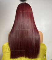 Wig rambut manusia ditarik ganda 100% Vendor rambut Vietnam mentah 24 inci warna merah marun ekstensi rambut manusia Virgin lurus tulang