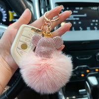 Porte-clés Ours Scintillant Orné de Diamants, Pompon Doux et Moelleux, Animal en Cristal