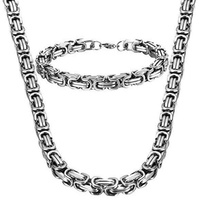 Ensemble de bijoux chaîne Hip Hop Punk en gros, plaqué or 18 carats, acier inoxydable, étanche, collier et bracelet à maillons Byzantins épais