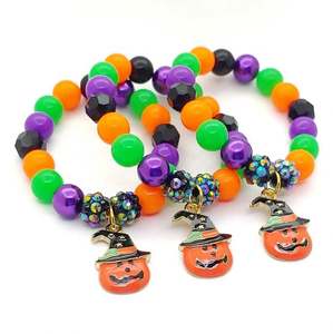 1PC <b>Gold</b> Plated Quartz Halloween Pumpkin Pendant Fancy Oil Drop Christmas Elastic <b>Beads</b> <b>Bracelet</b> Jewelry Gift - Product Image 1