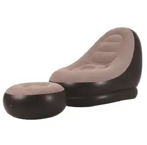 Fabrik umwelt freundliche PVC aufblasbare faltbare Einzels ofa Stuhl, beflock bare Stoff tragbare Möbel mit einem Fuß stütze Hocker