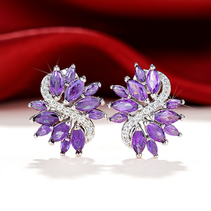 Orecchini a perno E2768 in oro bianco con fiore, zirconi taglio marquise incastonati a griffe, gioielli romantici da donna per feste - Product Image 2