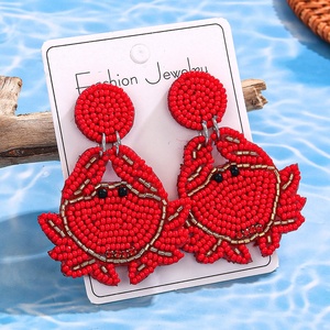 Beautiful Boho Hand-Braided Rice Beaded Earrings <strong>Crab</strong> Lobster Tropical Fish Dangle Earrings Summer Beach Fun <strong>Jewelry</strong> for Women - Product Image 2
