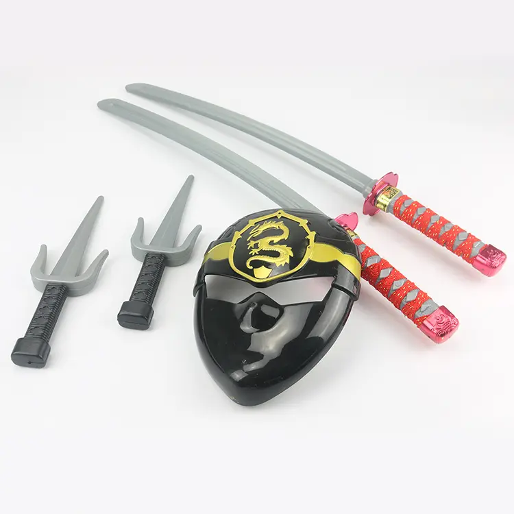 Armas ninja japonesas para niños, juguetes de plástico, máscara de espada samurái, dardos, se puede atar a la cintura, accesorios de juego para Halloween