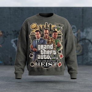 Sweat-shirt à col rond pour homme Grand Theft Auto V The Los Santos Heist, coupe classique, imprimé, en coton, décontracté, automne - Product Image 3