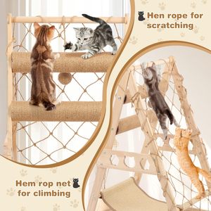 Wooden Cat <strong>Tower</strong> with Hammock Natural Sisal Climbing Frame Indoor Cat <strong>Play</strong> Gym for 20 Lbs Cats and Kittens - Perfect - Product Image 2