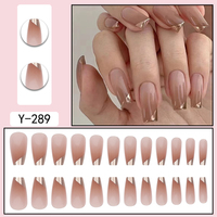 Inclque French Style ABS Nail Armor Nude White Removable Press On Nail Patch with Gold Matching Tool for Finger Application