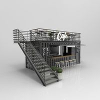 Kiosque de restaurant à deux étages Bar de conteneur d'expédition de café modulaire préfabriqué modifié avec clôture de toit
