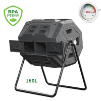 Composteur rotatif à double compartiment de style américain noir 160L avec thermomètre pour la fermentation des déchets organiques dans les jardins/cour