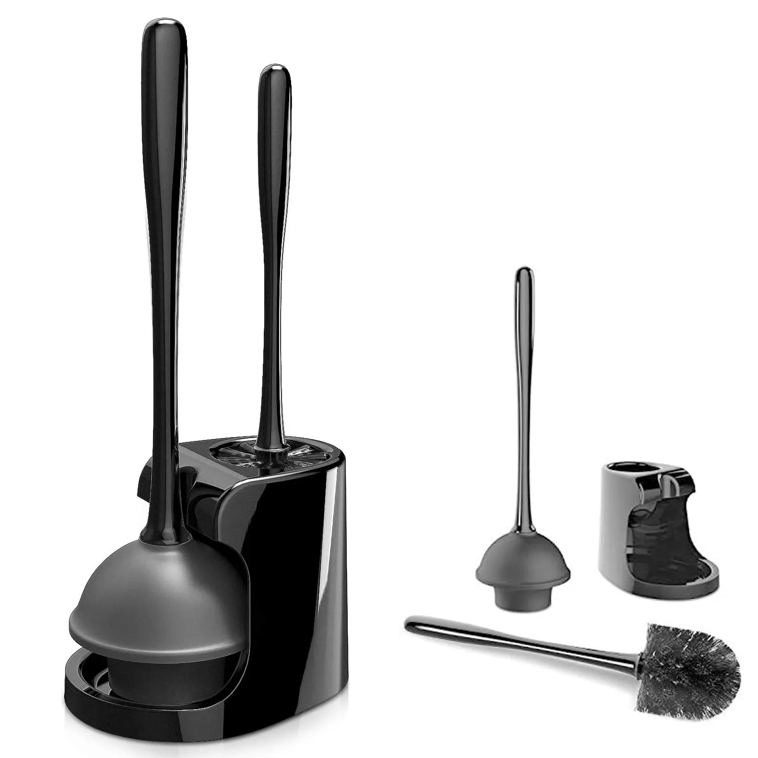Toilet Plunger and Bowl Brush Combo for Bathroom Cleaning 2-in-1 Bathroom Cleaning Combo with Modern Caddy Stand