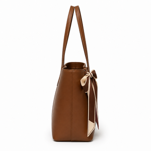 Women Soft PU Leather Tote Shoulder Bag Large Capacity Brown Handbag With Scarf Accent Casual Work Bag Factory Supply - Product Image 5