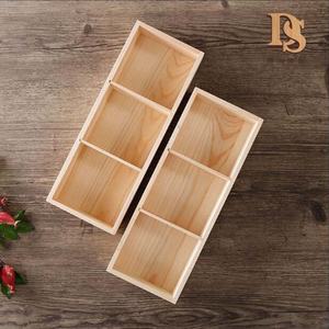 Jardinière à fleurs <span class=keywords><strong>en</strong></span> <span class=keywords><strong>bois</strong></span> naturel avec 3 séparateurs Rectangle sculpté Présentoir à bijoux de table multifonction pour articles divers - Product Image 3