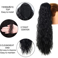 Livraison gratuite extension de cheveux synthétiques queue de cheval longue soie texture ondulée haute température extension de queue de cheval avec cordon de serrage