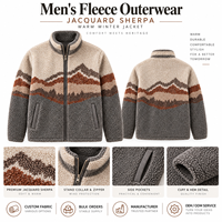 Veste d'hiver pour homme en polaire sherpa à motif géométrique, à poils longs, entièrement zippée, pour l'extérieur, motif personnalisé, fournisseur en gros OEM ODM