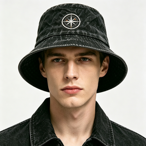 Sombrero de Pescador de Algodón Lavado con Bordado de Brújula, Protección UV, Estilo Vintage Desgastado, para Exteriores, Unisex, Varios Colores - Product Image 1