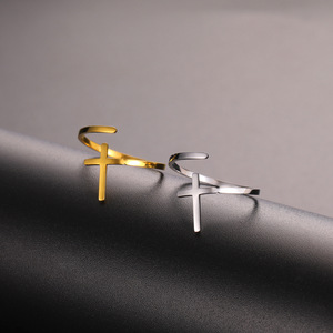 קמט הגנה דתי catholic טבעות נירוסטה מתכווננת פתוחה טבעת צלב עגנה עבור נשים גברים - Product Image 3