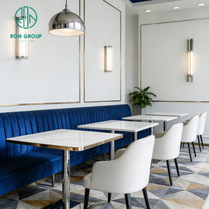 Ensemble de mobilier de luxe <span class=keywords><strong>l</strong></span>éger : Table carrée en marbre, banquette en velours en forme de <span class=keywords><strong>L</strong></span> pour café et restaurant, table et chaises - Product Image 2