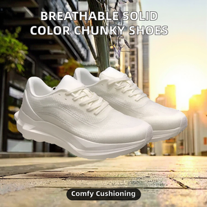 New Solid Color Breathable PU/PVC Upper Midsole Pu Outsole Closed Toe Comfortable Lace-Up Chunky Running Walking Cotton Fabric - Product Image 2