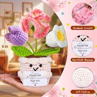 Boneka Rajutan Tangan Buket Bunga dalam Pot Lily of the Valley Tulip Carnation Dekorasi Meja Tanaman Boneka Rajut