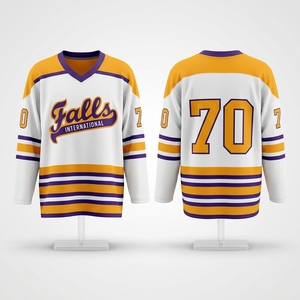 Maillots de hockey sur glace personnalisés classiques professionnels avec broderie, écussons en twill cousus et col lacé - Product Image 6