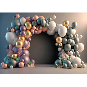 Fond de <span class=keywords><strong>photographie</strong></span> en forme de ballon doré pour baby shower, 1er anniversaire, portrait, toile de fond murale vert menthe, décoration de studio photo - Product Image 3