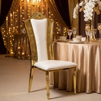 Chaise de banquet à dossier haut, design géométrique ajouré, structure en métal doré brillant, coussin en PU, pour événements, mariages, hôtels et fêtes