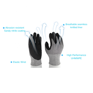 Guantes DE TRABAJO resistentes a cortes recubiertos de arena de nitrilo industrial Nivel de corte F Guantes DE TRABAJO protectores Guantes de mano de seguridad resistentes - Product Image 6