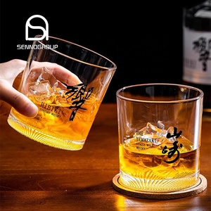 Grille en verre à whisky imprimée japonaise créative en relief dans les verres à whisky d'alcool de fond avec sous-verre pour les papas - Product Image 1