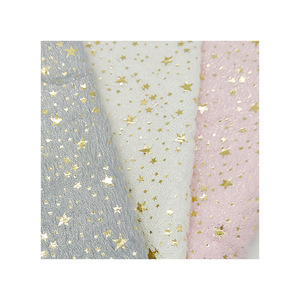 HG24002 Tissu <span class=keywords><strong>polaire</strong></span> en peluche de flanelle de corail super doux et chaud 100% polyester imprimé d'étoiles scintillantes argentées - Product Image 1