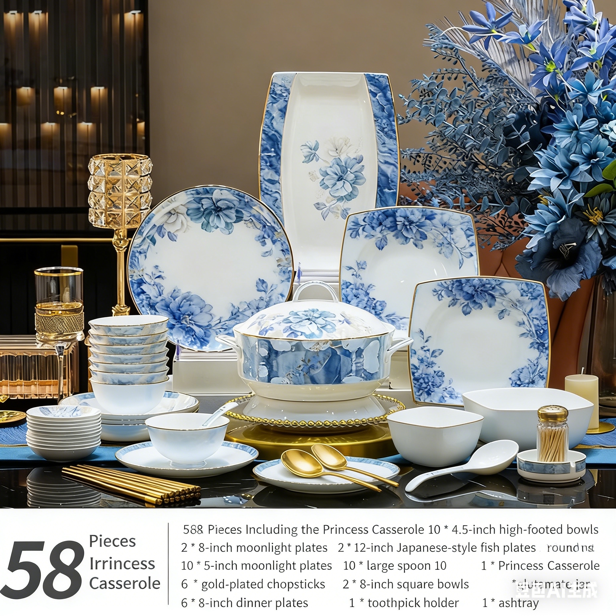 58 pieces for ten people blue