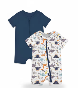Bamboe Tweezijdige Rits Neutrale Korte Mouwen Baby Rompers Baby Jongens Baby Meisjes Slaappakjes - Product Image 1