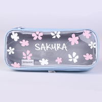 Trousse à crayons transparente en toile polyester fleur de Sakura rose de grande capacité Boîte de rangement élégante et durable pour crayons école