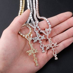Collana con Ciondolo a Croce <span class=keywords><strong>Cactus</strong></span> Jack in Stile Hip Hop <span class=keywords><strong>Travis</strong></span> Scott, Placcata Oro con Zirconi Sintetici, Gioielli per Feste - Product Image 1