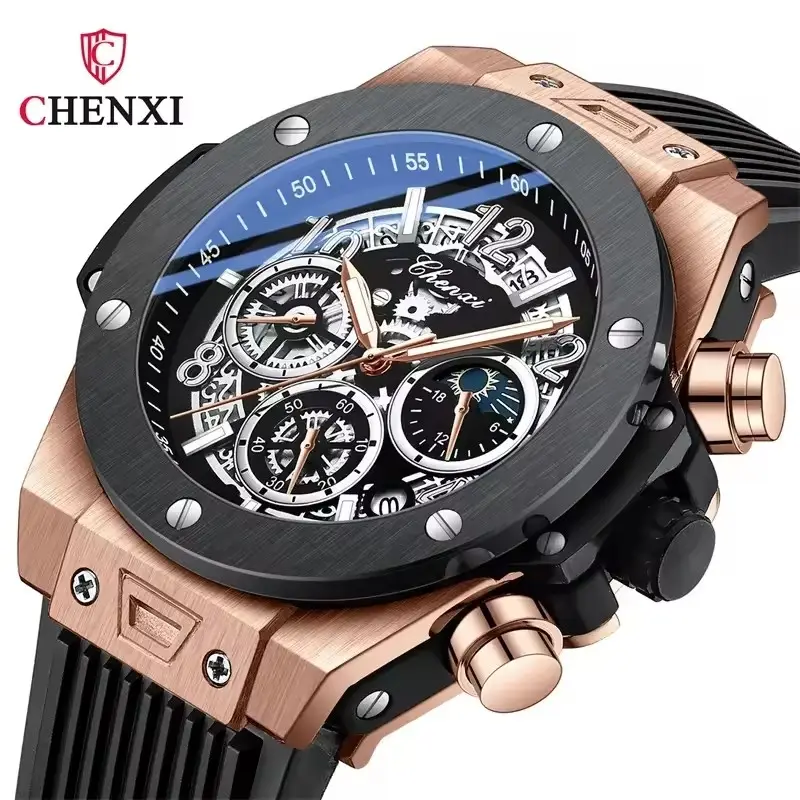 Chenxi Topmerk Luxe Horloges Voor Heren Creatieve Mode Lichtgevende Wijzerplaat Met Chronograaf Klok Mannelijke Casual Polshorloj