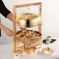 Chauffe-plats de luxe pour hôtels et restaurants, durable, pour fêtes, mariages, en acier inoxydable doré, 8 L, avec couvercle suspendu, ensemble de buffet