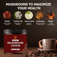 Poudre de café instantané aux champignons personnalisable avec logo, enrichie en Reishi, Turkey Tail et Cordyceps, favorise le sommeil, l'équilibre du stress et la flore intestinale