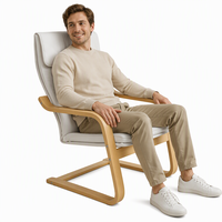 Fauteuil de loisirs en bois massif courbé, style nordique moderne du milieu du siècle, populaire pour les salons, mobilier de maison, siège moelleux de haute qualité