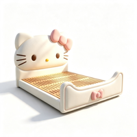 Lit enfant rembourré en cuir avec rangement, en bois massif, pour chambre de fille, motif chat mignon