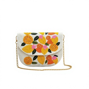 Bolsa de Almacenamiento de Vidrio Hecha a Mano 100% Algodón con Correa de Cadena Dorada Estilo Bohemio, Base Blanca, Capacidad 3L+ - Product Image 1